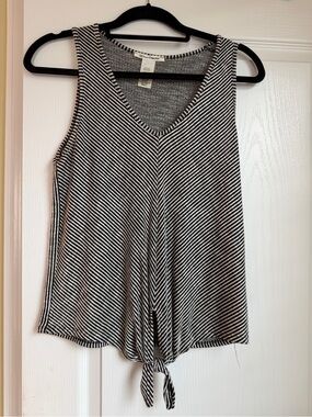 Caution To The Wind Black & White Striped Tie-Front V-Neck Tank